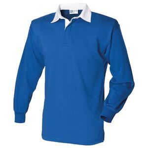 Front Row Long Sleeve Classic Rugby Polo Shirt / Royal Blue/White